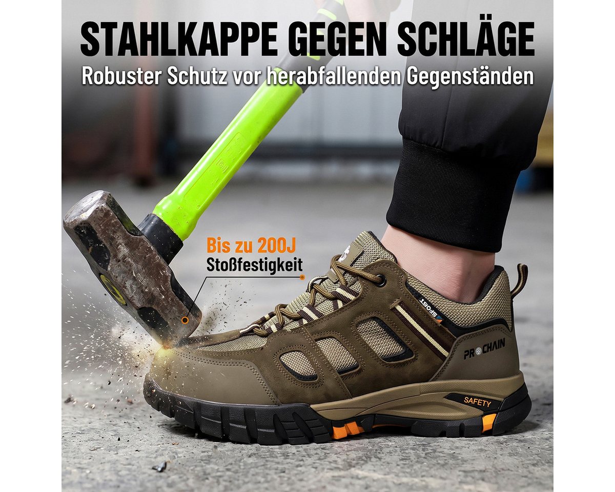 PROCHAIN Sicherheitsschuh S1P SRC, Unisex, Stahlkappe, Stichfest Sicherheitsschuh (Stahlkappe Arbeitsschuhe chutzschuhe Schutzausrüstung, sportlich, bequem, leicht, atmungsaktiv, weich und rutschfest) Herren- und Damenmodelle Indoor und Outdoor Bild 4