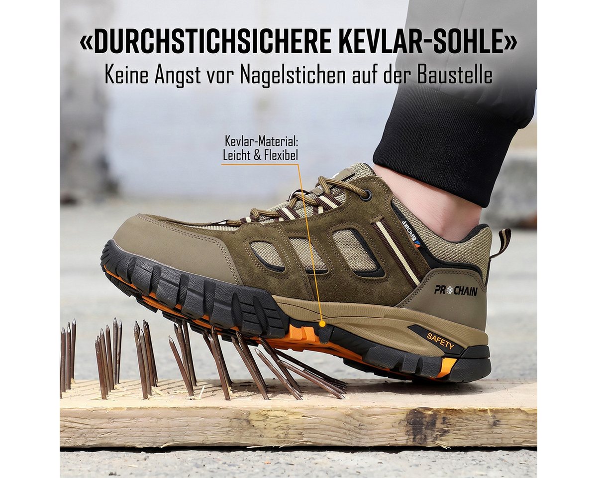 PROCHAIN Sicherheitsschuh S1P SRC, Unisex, Stahlkappe, Stichfest Sicherheitsschuh (Stahlkappe Arbeitsschuhe chutzschuhe Schutzausrüstung, sportlich, bequem, leicht, atmungsaktiv, weich und rutschfest) Herren- und Damenmodelle Indoor und Outdoor Bild 5