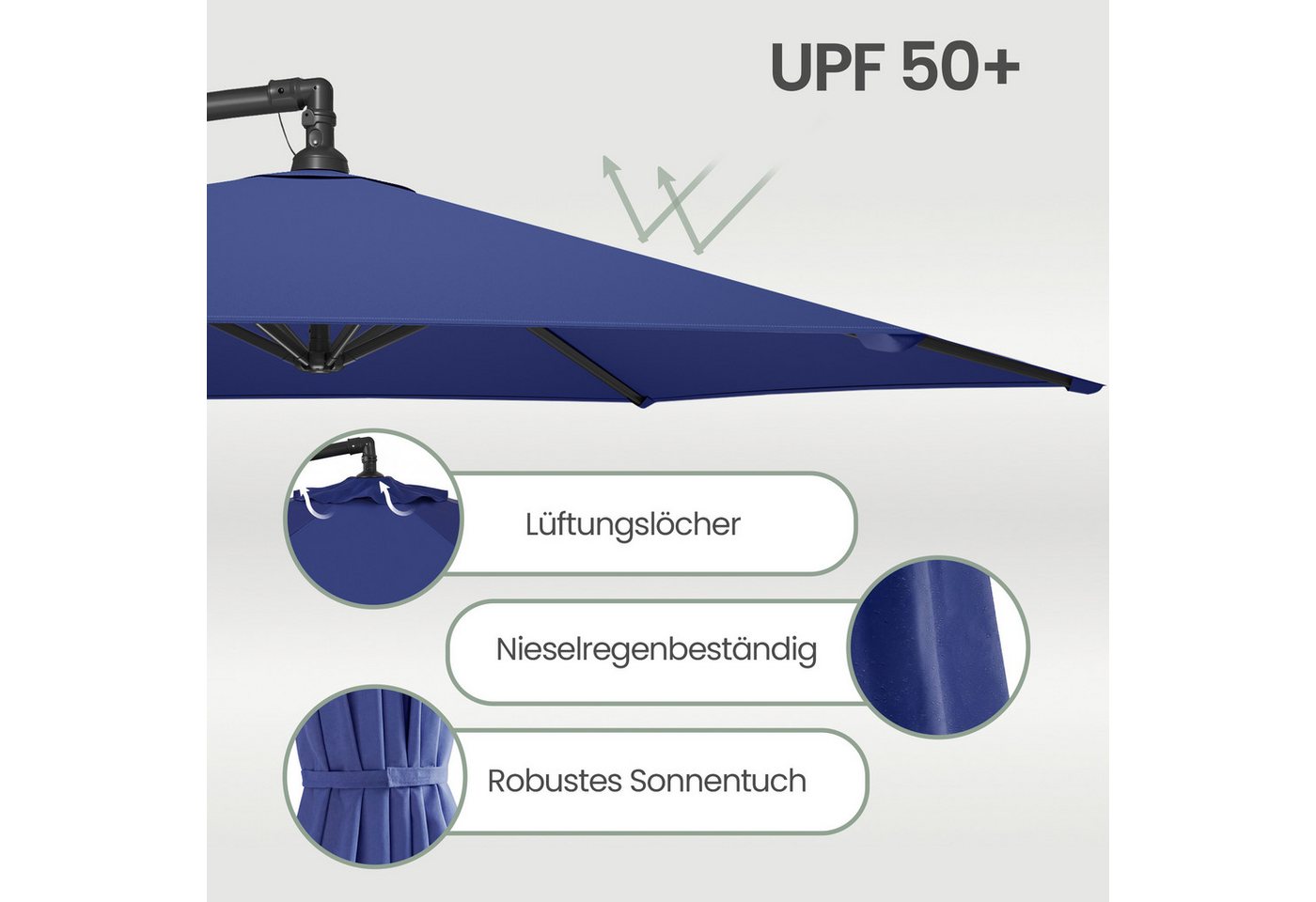 SONGMICS Sonnenschirm Ampelschirm, 300 cm d, Terrasse, Garten, UV-Schutz UPF 50+, Sonnenschutz Balkon Bild 3