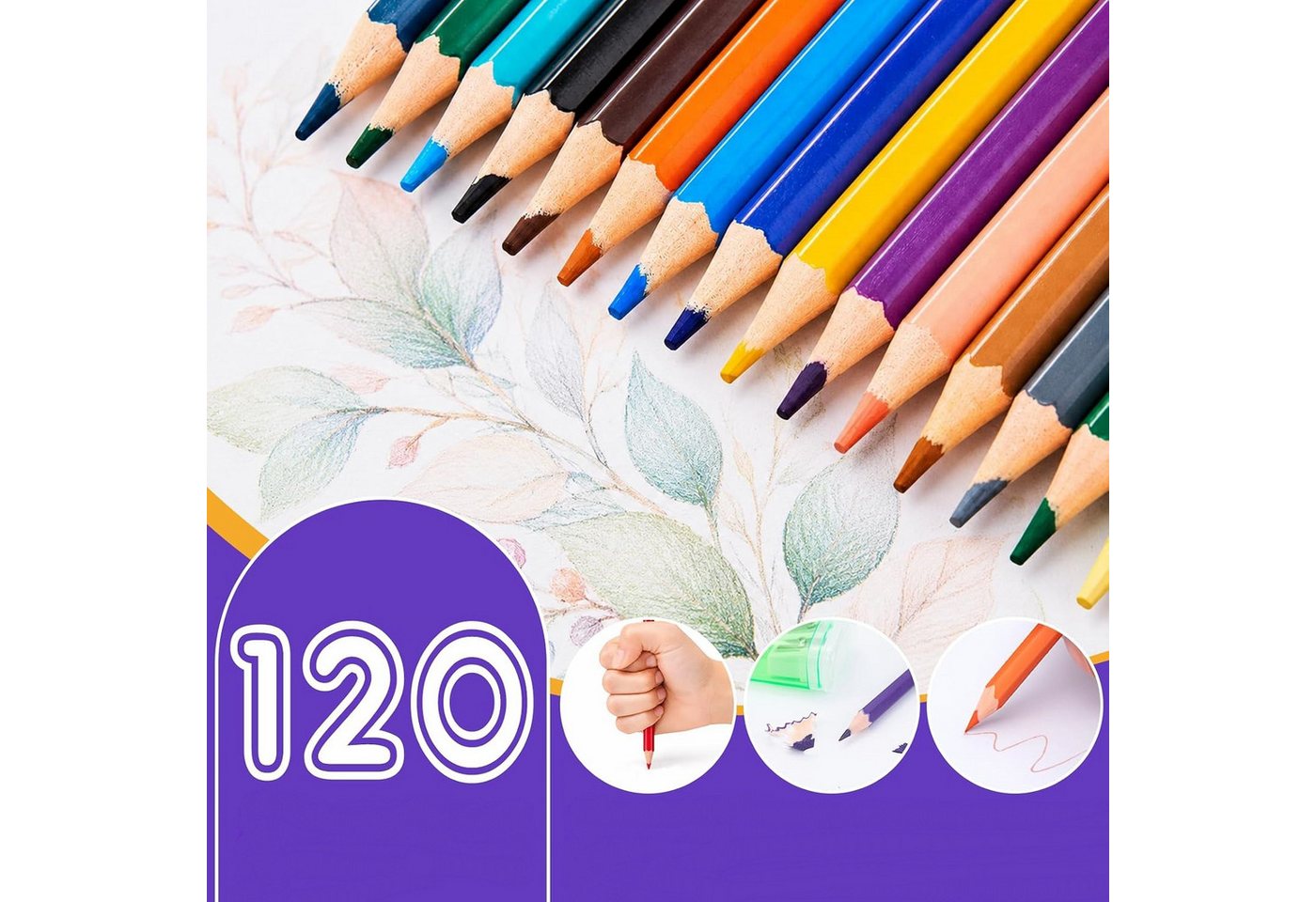 FOUORTUNATE-BEE Buntstift 120 Ölbuntstifte Farbstifte Set Zeichenstifte Holzbuntstifte Box, (120-tlg), Für Malbuch Zeichnen Skizzen Schule Hobby Atelier Künstler Studenten Bild 4
