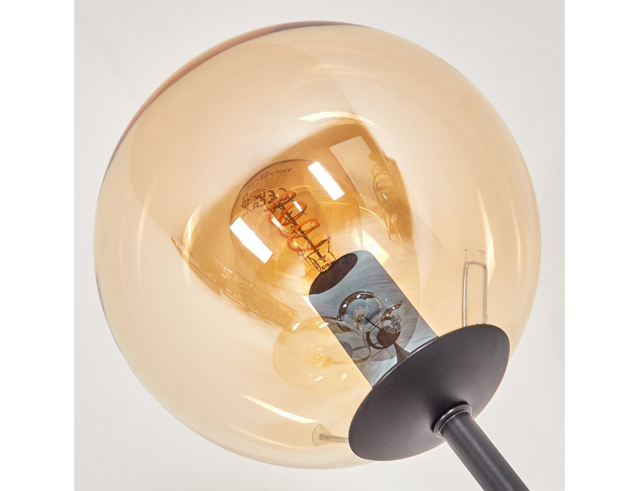 hofstein Stehlampe Stehlampe aus Metall/Glas in Schwarz/Rauch/Bernstein mit Fußschalter, ohne Leuchtmittel, Stehleuchte im Retro/Vintage-Design mit Glasschirmen (15 cm), E14