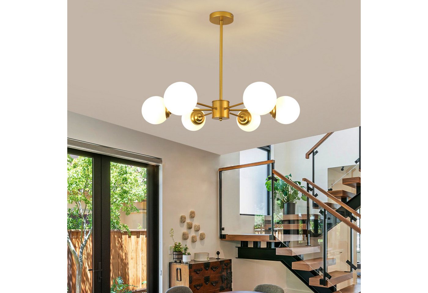 Riserva Deckenleuchten Pendelleuchte E27 6-flammig Gold Nordic Molekül Glas Bild 4