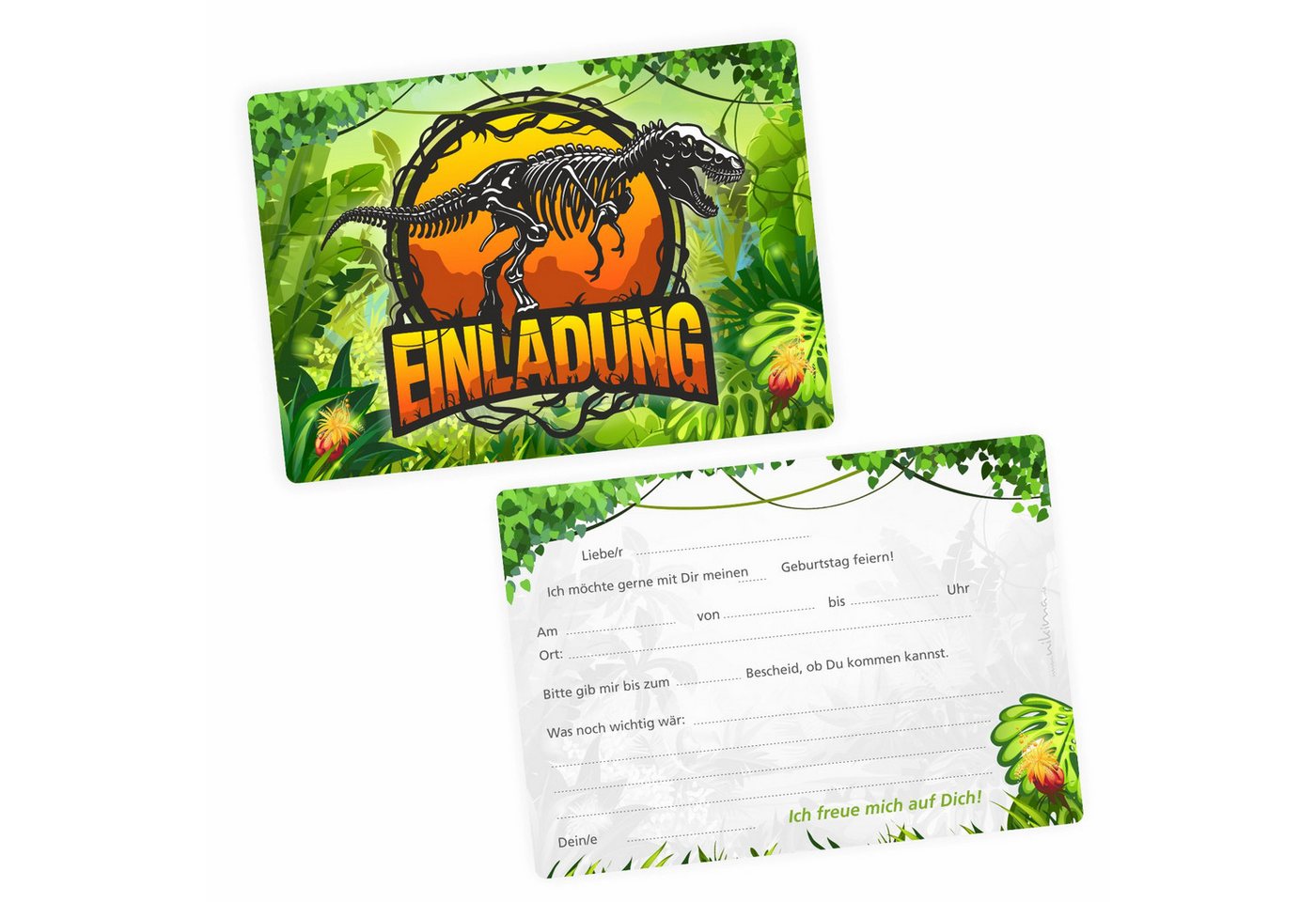 nikima Einladungskarten 10 Einladungskarten mit Glanzlack Dinosaurier für Kindergeburtstag Bild 3