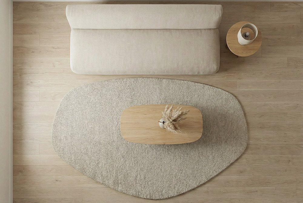 riess-ambiente Designteppich ORGANIC 180x120cm grau - Baumwolle, Hochflor, Indoor, organische Form, oval, Höhe: 2.5 mm, Geeignet für Fußbodenheizungen - ideal für Wohn- und Schlafzimmer