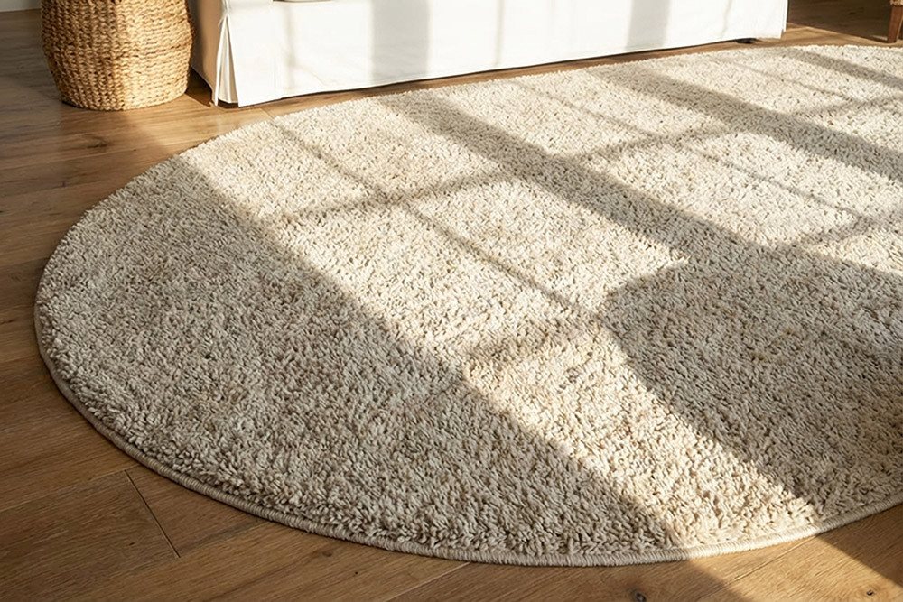 riess-ambiente Designteppich ORGANIC 180x120cm grau - Baumwolle, Hochflor, Indoor, organische Form, oval, Höhe: 2.5 mm, Geeignet für Fußbodenheizungen - ideal für Wohn- und Schlafzimmer Bild 3