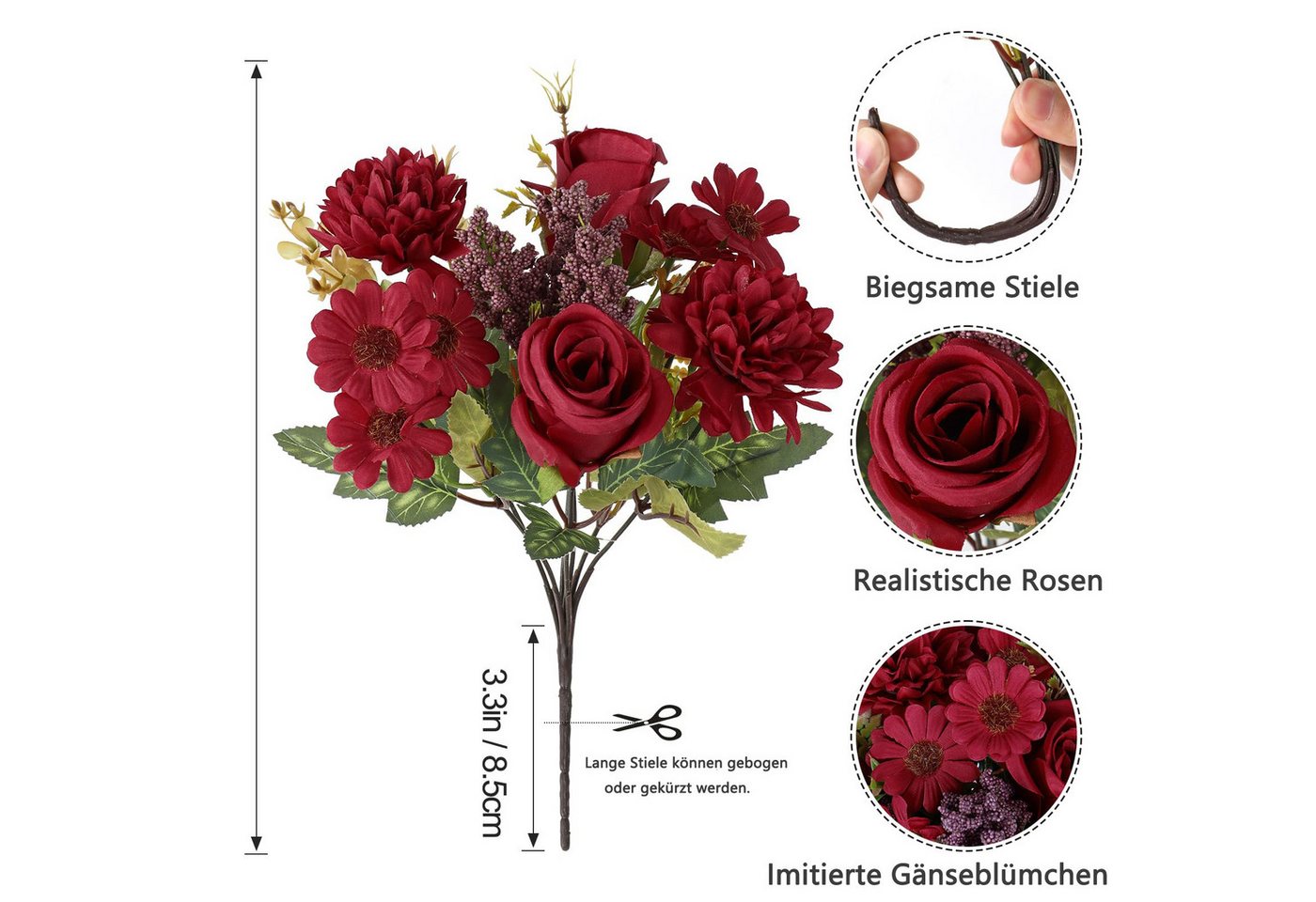 Kunstpflanze Künstliche Blumen, 2 Bündel Seidenblumensträuße Blumensträuße Hochzeit, Bomiclss, Tisch Dekoration Blumenarrangement Hause Küche Dekor Bild 4