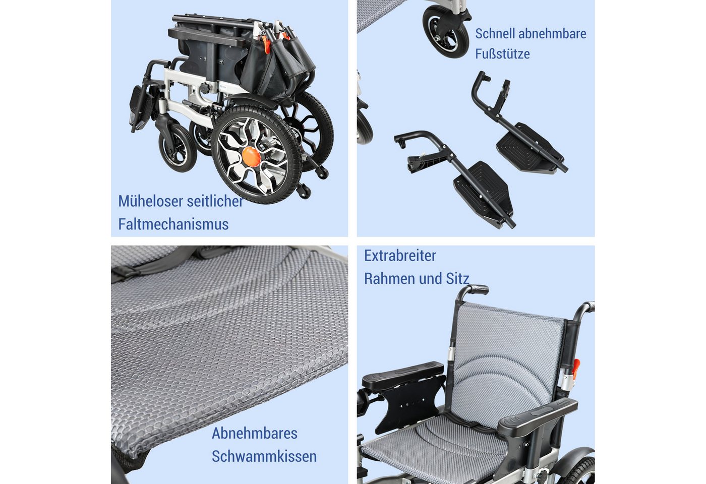 Vankel Elektrorollstuhl faltbar leicht elektr. Rollstuhl 500W, max.20 km max.150 kg, mit 360°-Joystick, Geländegängigkeit & extrabreitem Sitz Bild 2