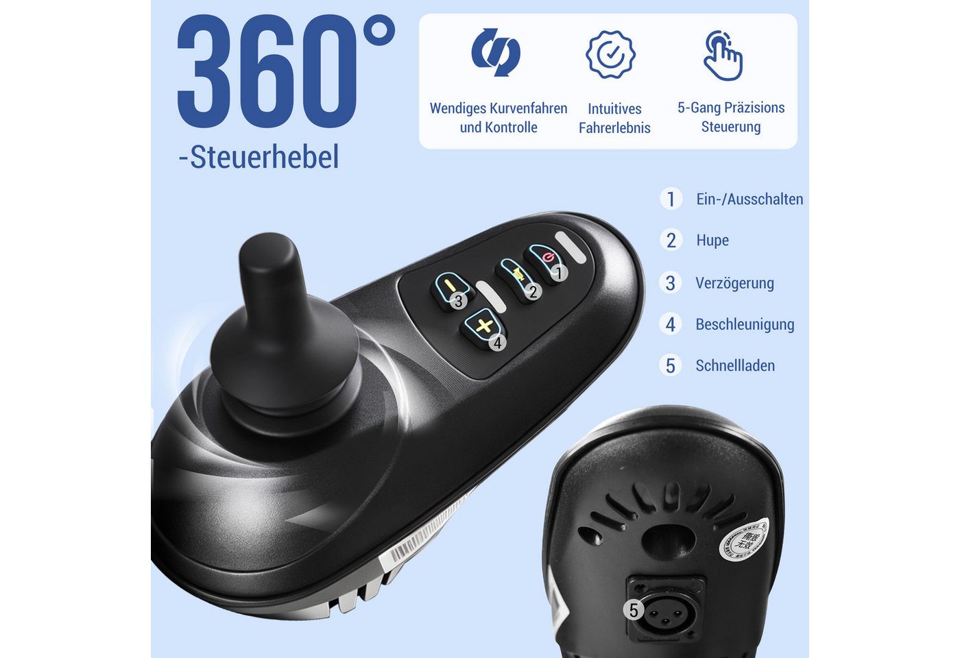 Vankel Elektrorollstuhl faltbar leicht elektr. Rollstuhl 500W, max.20 km max.150 kg, mit 360°-Joystick, Geländegängigkeit & extrabreitem Sitz Bild 3