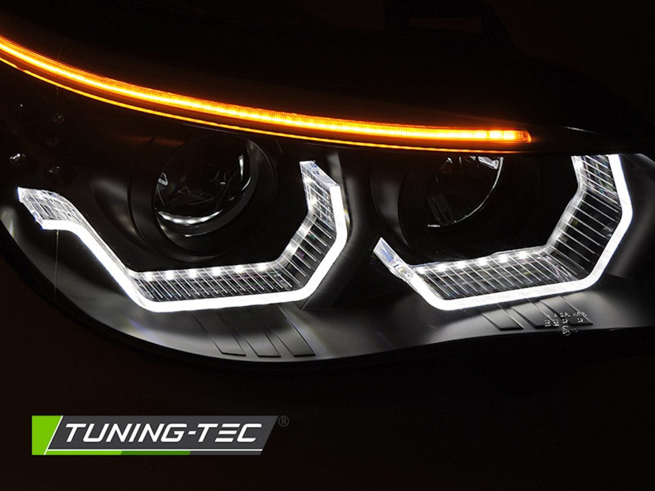 LLCTOOLS KFZ-Ersatzleuchte Angel Eyes Scheinwerfer BMW E60 E61 03–07 Schwarz 3D LED H7 H1 Bild 2