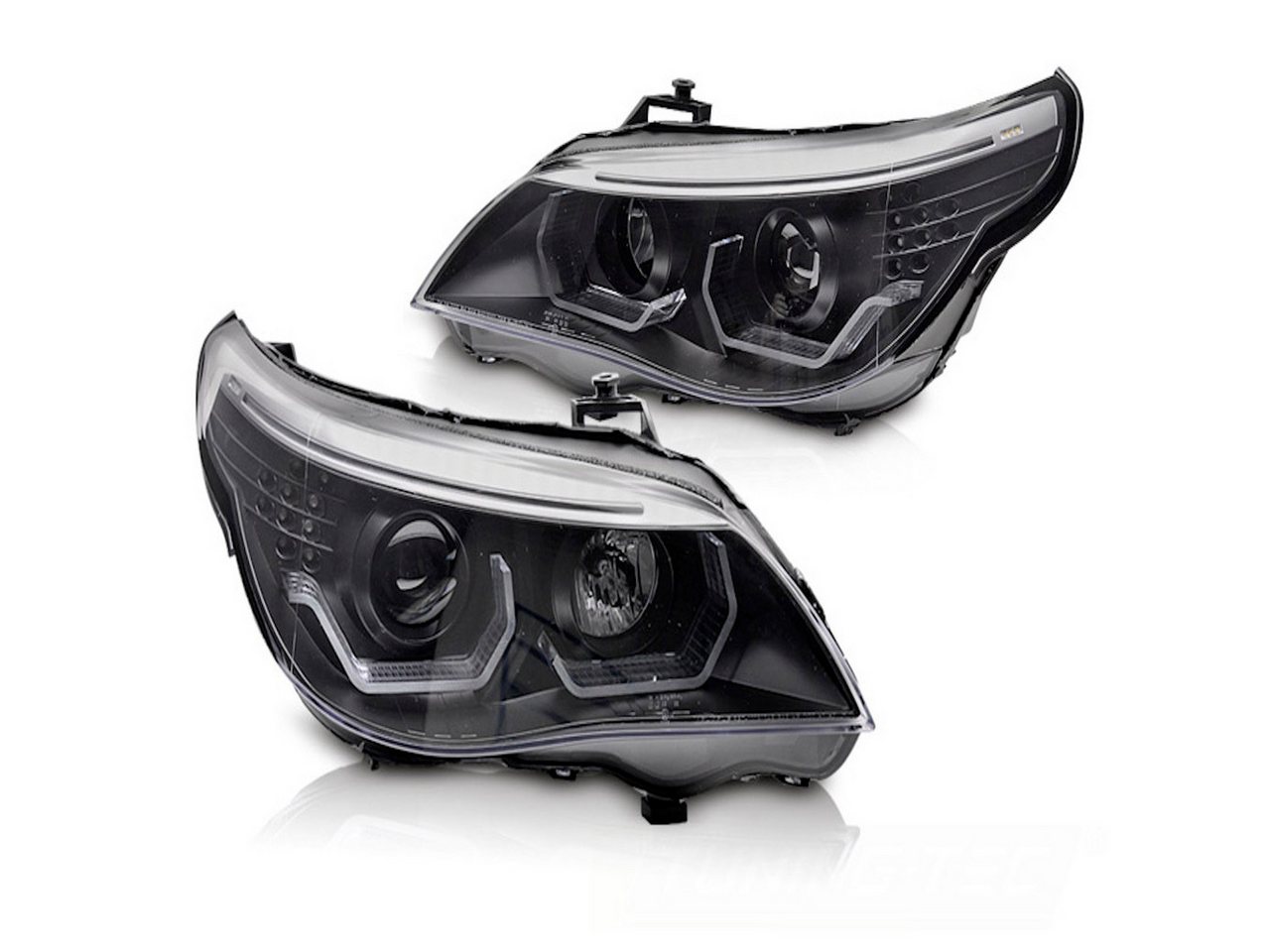 LLCTOOLS KFZ-Ersatzleuchte Angel Eyes Scheinwerfer BMW E60 E61 03–07 Schwarz 3D LED H7 H1 Bild 3