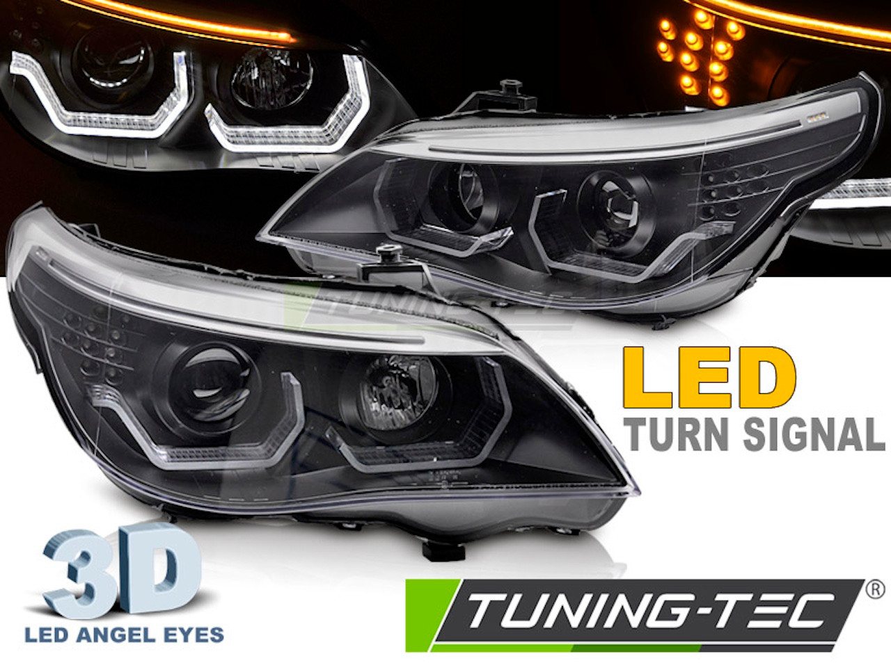 LLCTOOLS KFZ-Ersatzleuchte Angel Eyes Scheinwerfer BMW E60 E61 03–07 Schwarz 3D LED H7 H1 Bild 4