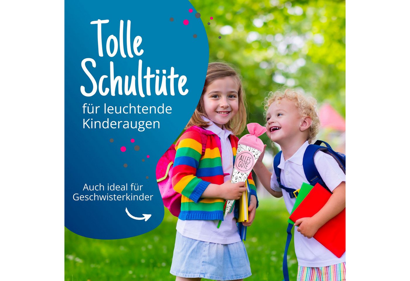 itenga Schultüte itenga Geschwisterschultüte 35cm "Florales Muster" mit Sticker "Alles Bild 2