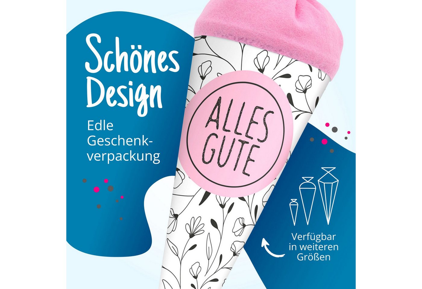 itenga Schultüte itenga Geschwisterschultüte 35cm "Florales Muster" mit Sticker "Alles Bild 3