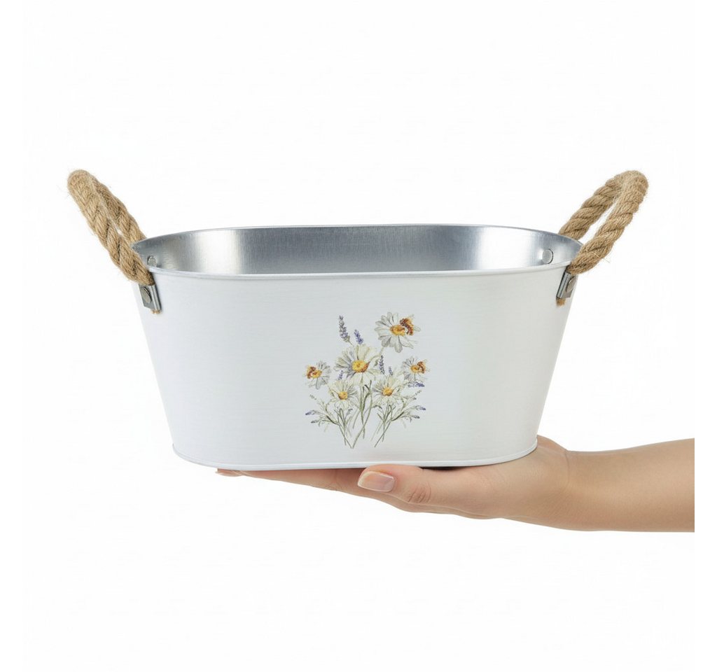 Florists Products Übertopf Dekorative Metallschale mit Blumenmotiv und Jutegriffen Bild 5