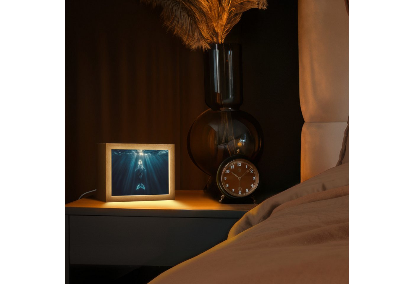 OnlyWow Tischleuchte Lightbox Wal - Wasser - Sonnenstrahlen - Blau, Dimmbar, Farbwechsel, LED, Warmweiß, Kaltweiß, Neutralweiß Einstellbar, Tischlampe, Schreibtischlampe, Desk, Dimmbar, mit Kabel, LED Bild 2