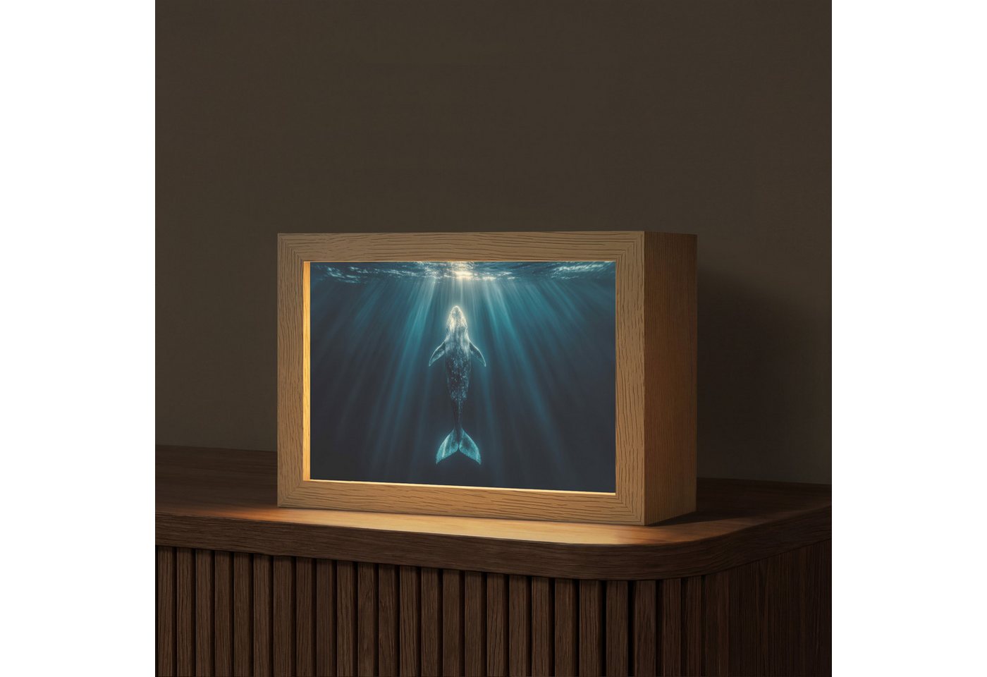 OnlyWow Tischleuchte Lightbox Wal - Wasser - Sonnenstrahlen - Blau, Dimmbar, Farbwechsel, LED, Warmweiß, Kaltweiß, Neutralweiß Einstellbar, Tischlampe, Schreibtischlampe, Desk, Dimmbar, mit Kabel, LED Bild 5