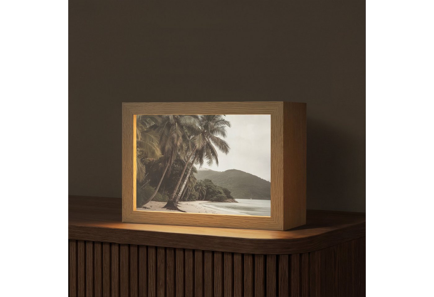 OnlyWow Tischleuchte Lightbox Insel - Palme - Meer, Dimmbar, Farbwechsel, LED, Warmweiß, Kaltweiß, Neutralweiß Einstellbar, Tischlampe, Schreibtischlampe, Desk, Dimmbar, mit Kabel, LED Bild 2