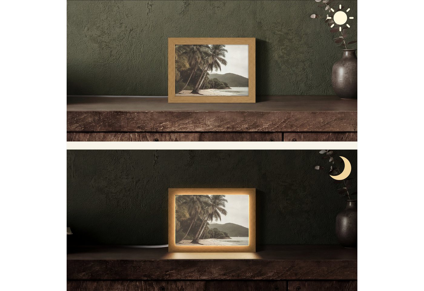 OnlyWow Tischleuchte Lightbox Insel - Palme - Meer, Dimmbar, Farbwechsel, LED, Warmweiß, Kaltweiß, Neutralweiß Einstellbar, Tischlampe, Schreibtischlampe, Desk, Dimmbar, mit Kabel, LED Bild 4