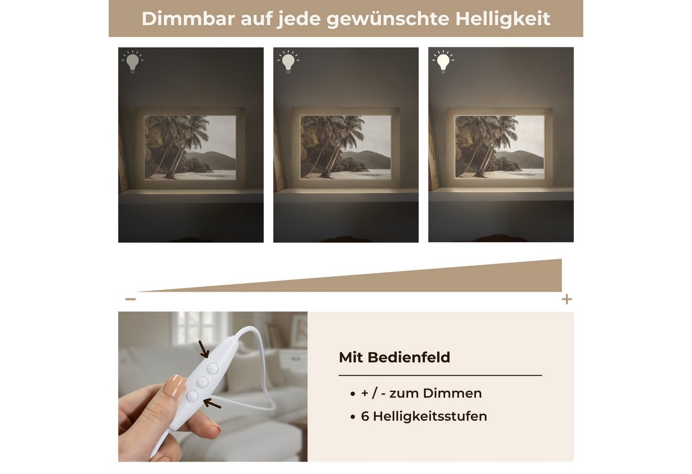 OnlyWow Tischleuchte Lightbox Insel - Palme - Meer, Dimmbar, Farbwechsel, LED, Warmweiß, Kaltweiß, Neutralweiß Einstellbar, Tischlampe, Schreibtischlampe, Desk, Dimmbar, mit Kabel, LED Bild 5