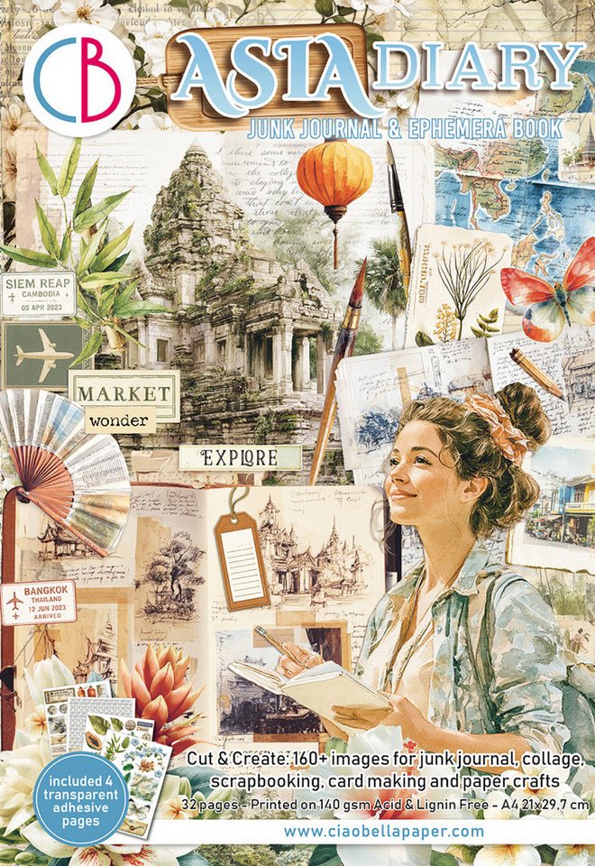 Ciao Bella Motivpapier Junk Journal & Ephemera Book Asia Diary
