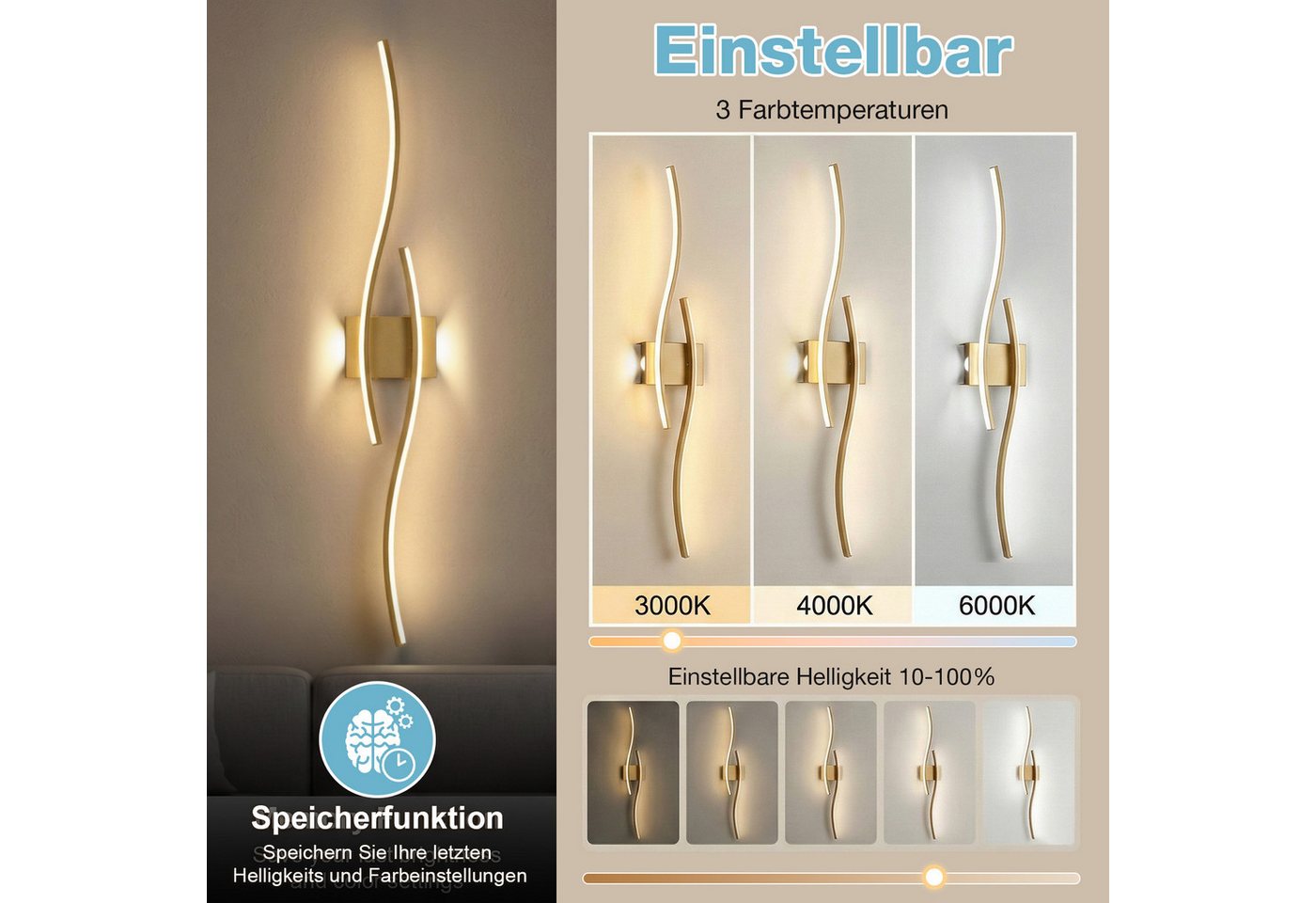 Lapamax LED Wandleuchte Akku-LED Wandleuchte Innen, 10000 mAh, 3 Lichtfarben, Dimmbar, dimmbar, Timer, Memory-Funktion, Nachtlicht, LED, warmweiß, neutralweiß, kaltweiß, Kabellose LED-Wandlampe mit Fernbedienung, Timer und Touch-Steuerung