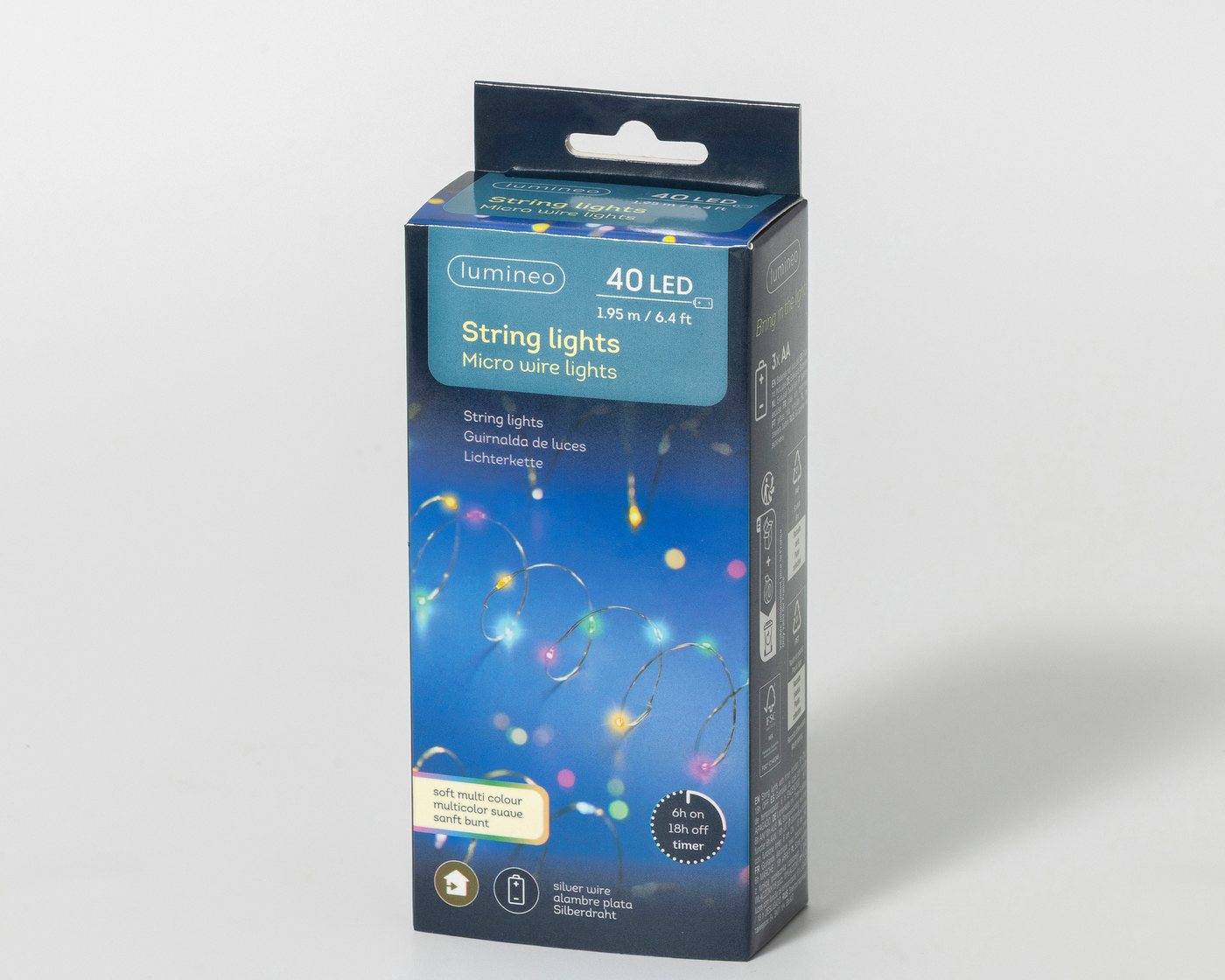 Lumineo LED-Lichterkette, LED Draht Lichterkette 1,95m Batterie 40 Micro-LEDs Soft Bunt