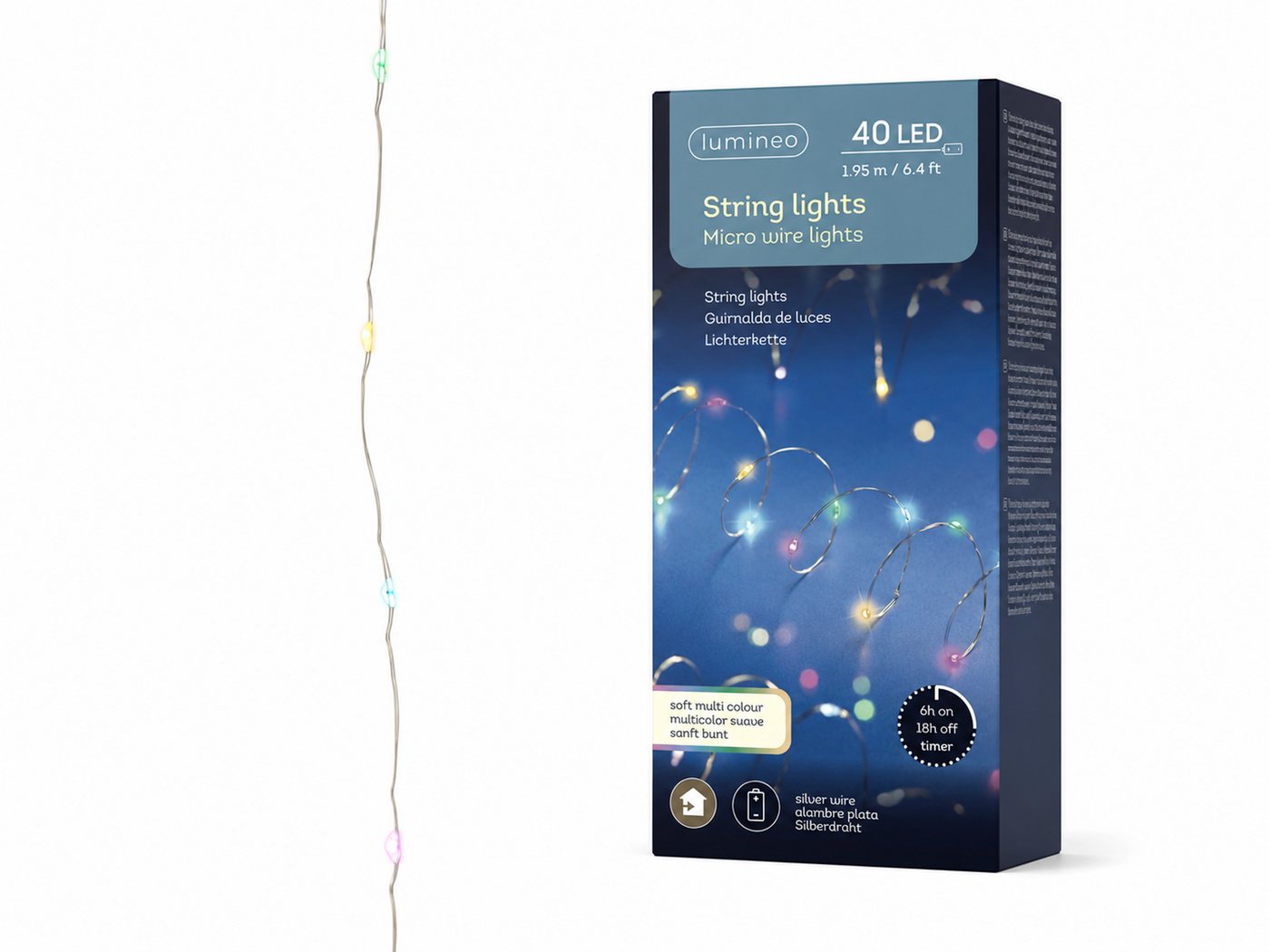 Lumineo LED-Lichterkette, LED Draht Lichterkette 1,95m Batterie 40 Micro-LEDs Soft Bunt Bild 3