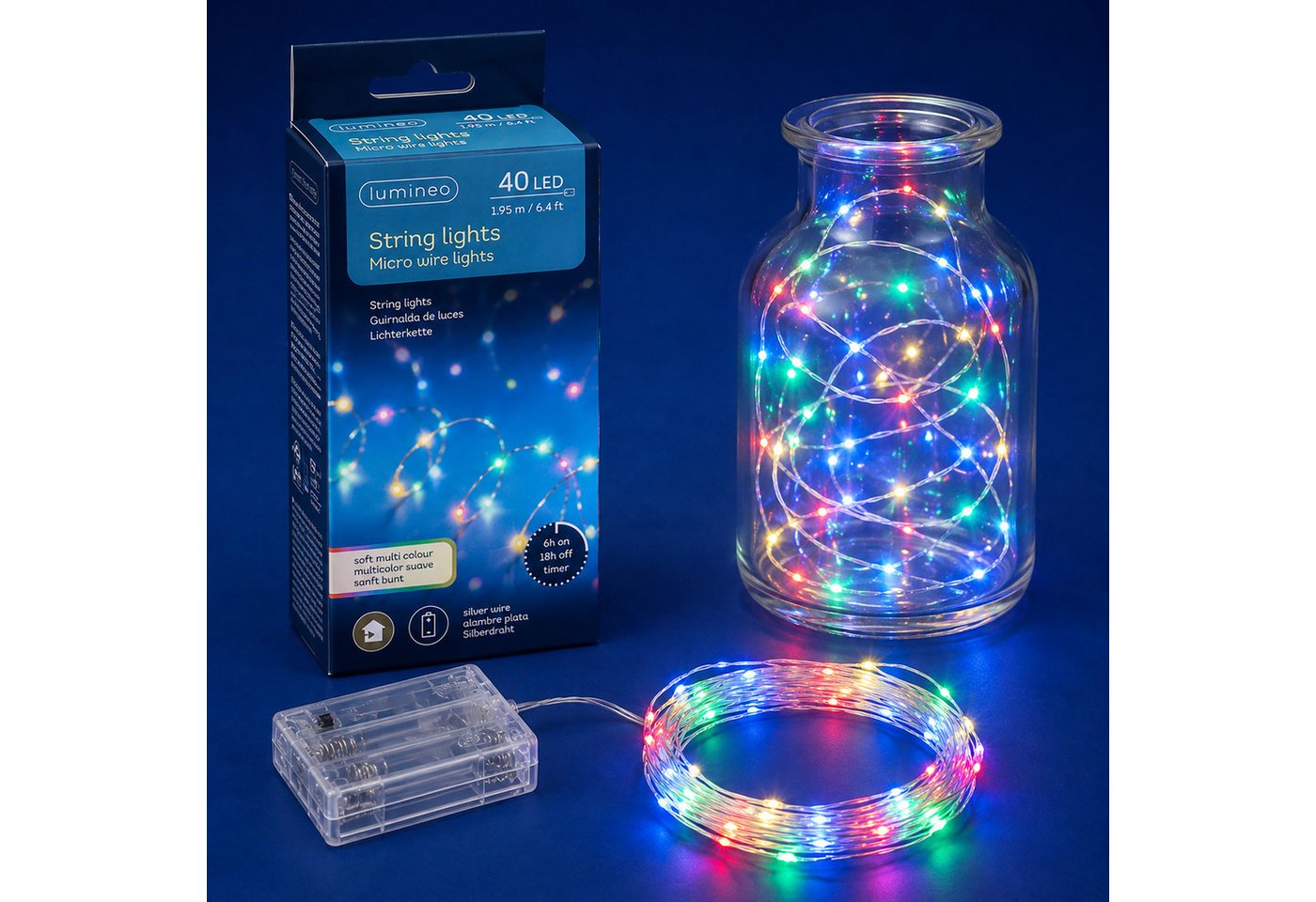 Lumineo LED-Lichterkette, LED Draht Lichterkette 1,95m Batterie 40 Micro-LEDs Soft Bunt Bild 4