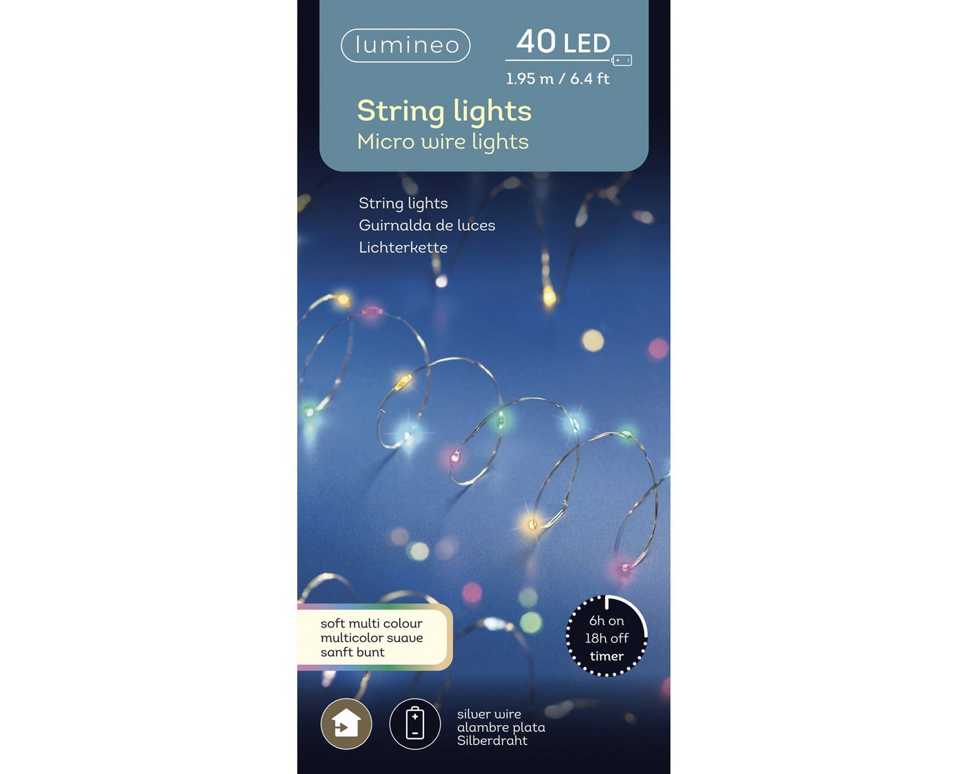 Lumineo LED-Lichterkette, LED Draht Lichterkette 1,95m Batterie 40 Micro-LEDs Soft Bunt Bild 5