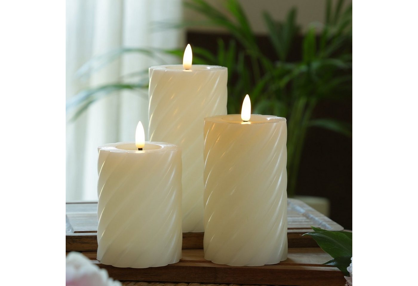 MARELIDA LED-Kerze LED Kerze Twist Echtwachs gedreht flackernd H: 15cm Timer creme, warmweiß (2100K bis 3000K) Bild 3