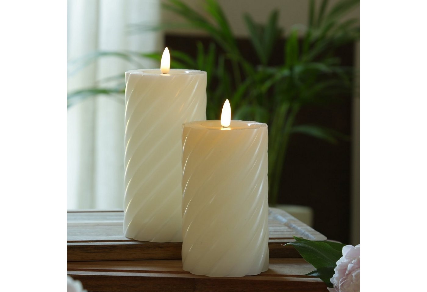 MARELIDA LED-Kerze LED Kerze Twist Echtwachs gedreht flackernd H: 15cm Timer creme, warmweiß (2100K bis 3000K) Bild 4