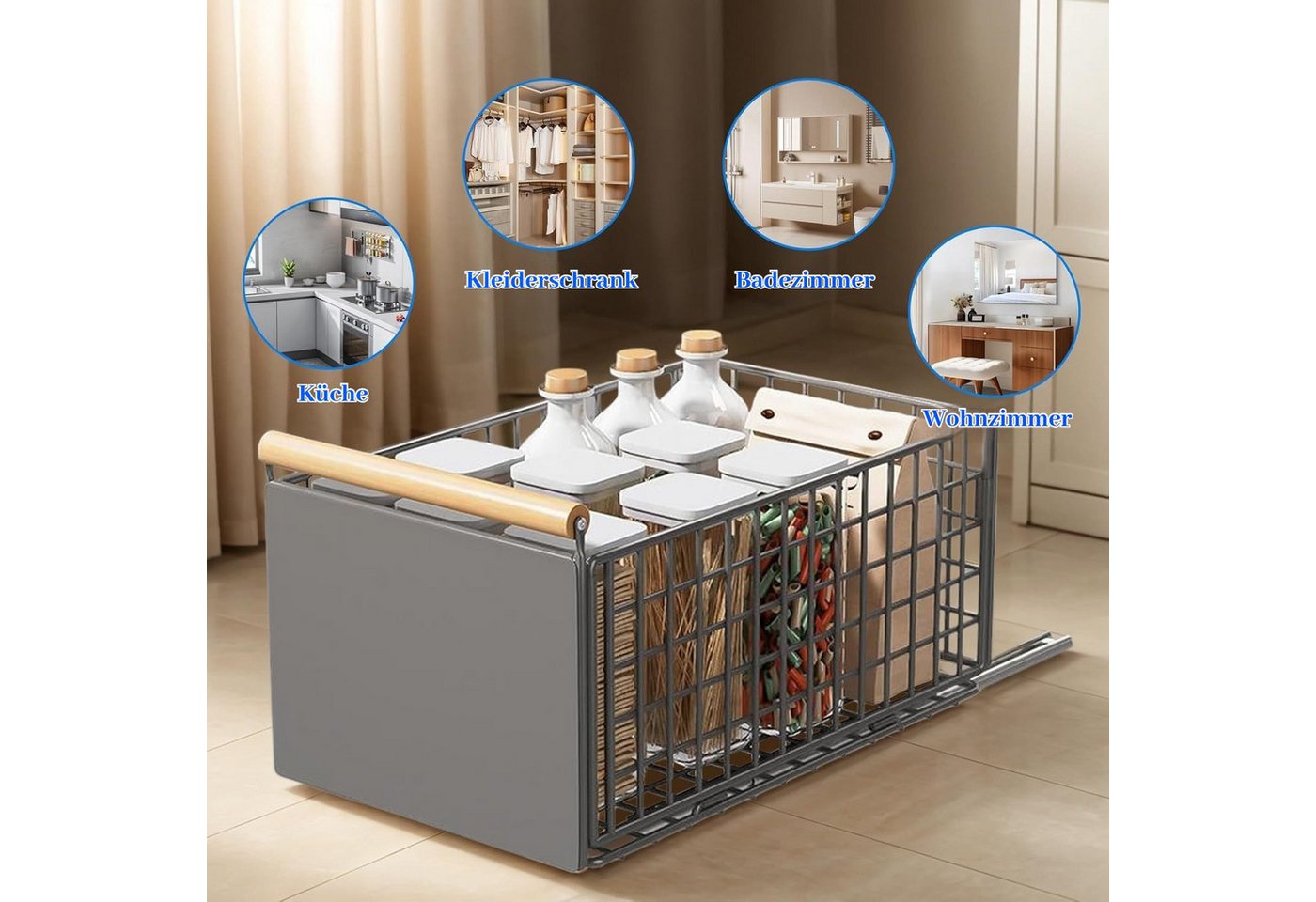 BlingBin Küchenregal Teleskopschublade Schublade Faltbare Erweiterbar Küchenschublade, 4 Stück 4-tlg., 2 Stück Teleskopschublade, Faltbarer Schrank-Organizer