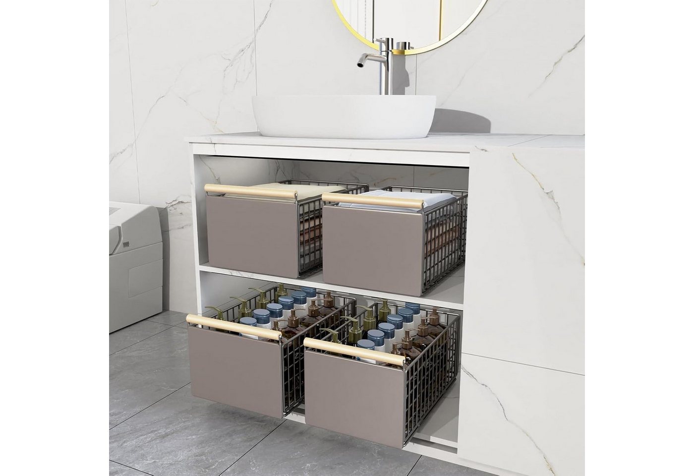 BlingBin Küchenregal Teleskopschublade Schublade Faltbare Erweiterbar Küchenschublade, 4 Stück 4-tlg., 2 Stück Teleskopschublade, Faltbarer Schrank-Organizer Bild 2