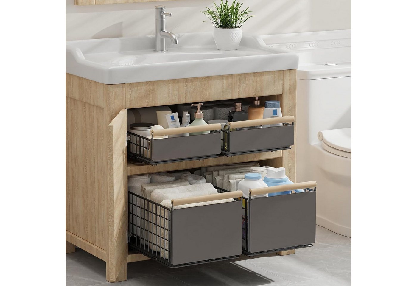 BlingBin Küchenregal Teleskopschublade Schublade Faltbare Erweiterbar Küchenschublade, 4 Stück 4-tlg., 2 Stück Teleskopschublade, Faltbarer Schrank-Organizer Bild 4