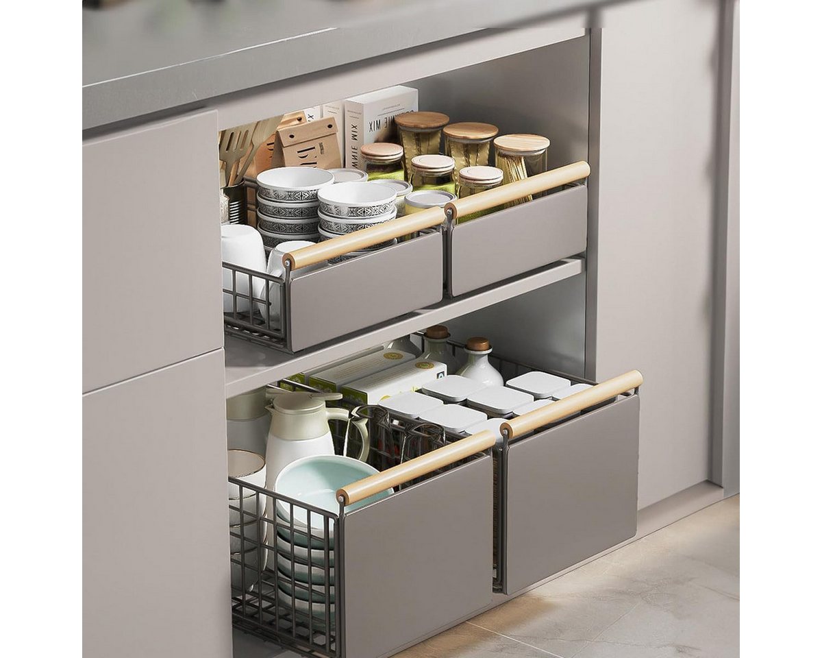 BlingBin Küchenregal Teleskopschublade Schublade Faltbare Erweiterbar Küchenschublade, 4 Stück 4-tlg., 2 Stück Teleskopschublade, Faltbarer Schrank-Organizer Bild 5