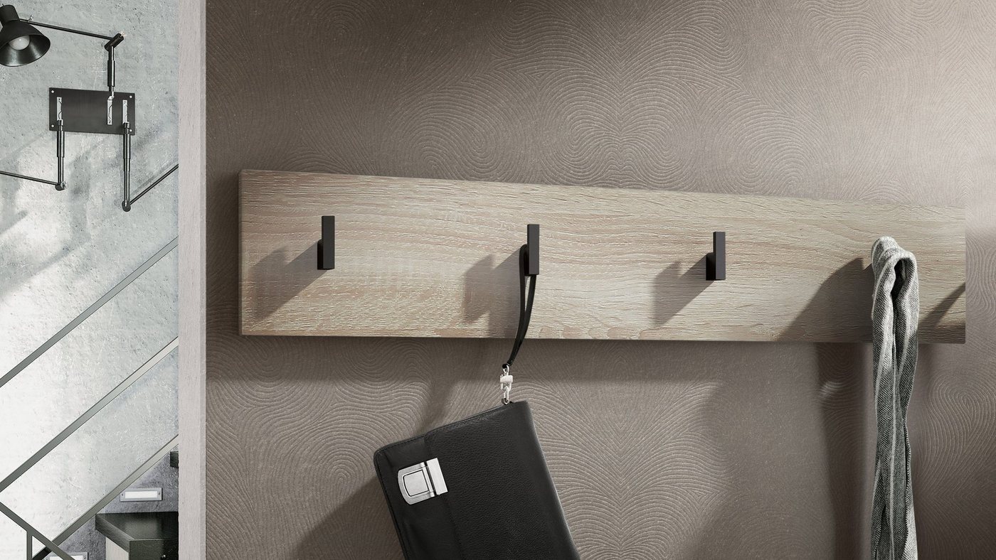 Vladon Garderobenpaneel Linea (Wandgarderobe, mit 4 Kleiderhaken), Eiche sägerau (72 x 14,5 x 3,5 cm) Bild 2