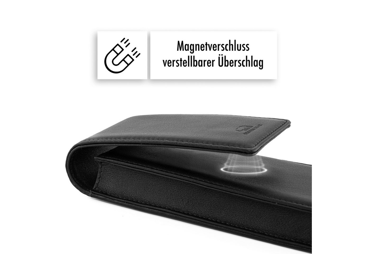 Brown Bear Schreibgeräteetui Golf 03 - aus Echtleder mit Magnetverschluss 3 Stifte, für Kugelschreiber und Füller Farbe Schwarz Nappa