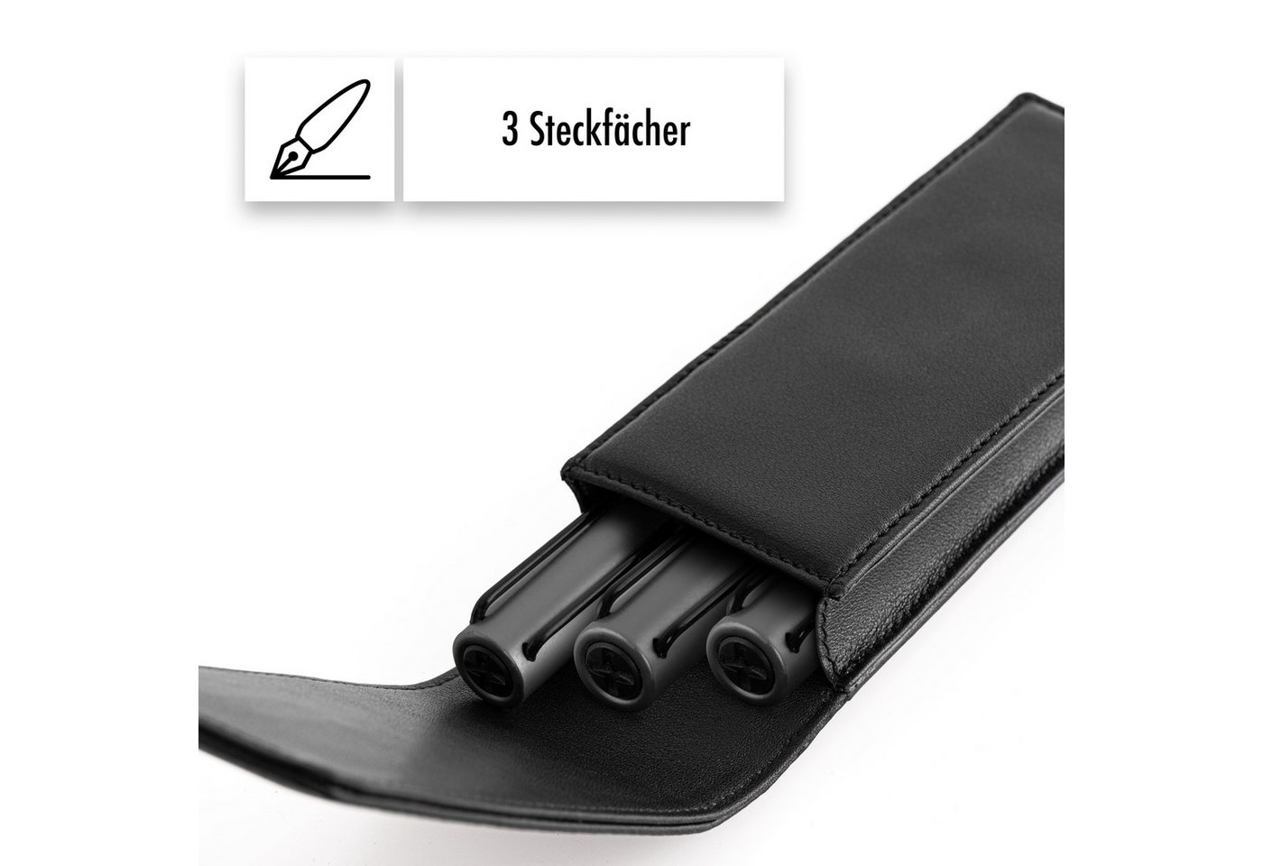 Brown Bear Schreibgeräteetui Golf 03 - aus Echtleder mit Magnetverschluss 3 Stifte, für Kugelschreiber und Füller Farbe Schwarz Nappa Bild 2