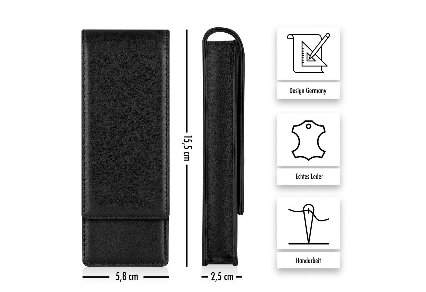 Brown Bear Schreibgeräteetui Golf 03 - aus Echtleder mit Magnetverschluss 3 Stifte, für Kugelschreiber und Füller Farbe Schwarz Nappa Bild 5