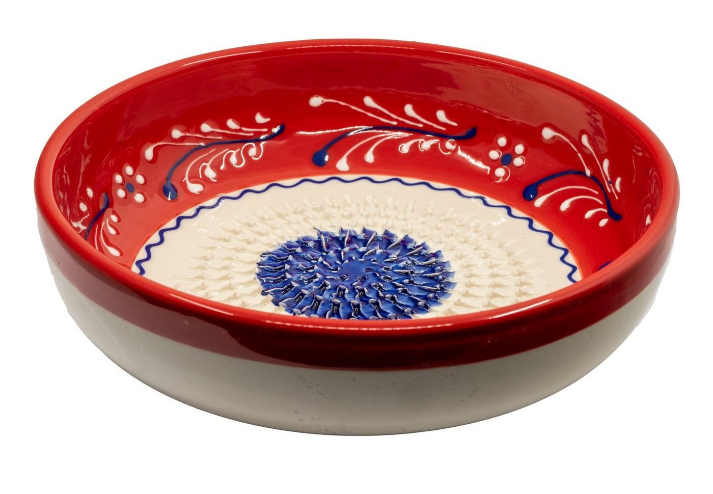 Kaladia Multireibe Reibeschüssel in Rot/Weiß/Blau, Keramik, handbemalte Küchenreibe - Made in Spain