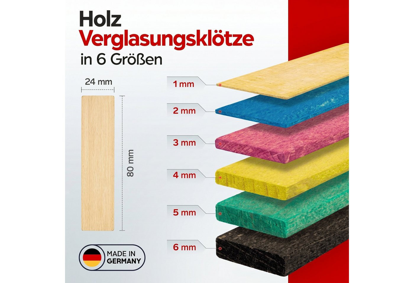 Inovatec Unterlegplatte INOVATEC Holz Verglasungsklötze 80 x 24, 600-St.