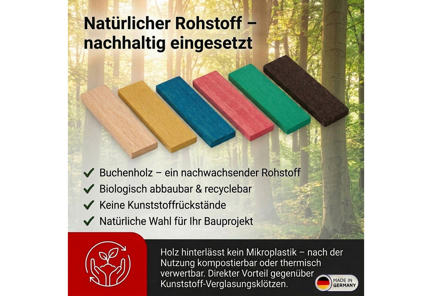 Inovatec Unterlegplatte INOVATEC Holz Verglasungsklötze 80 x 24, 600-St. Bild 2