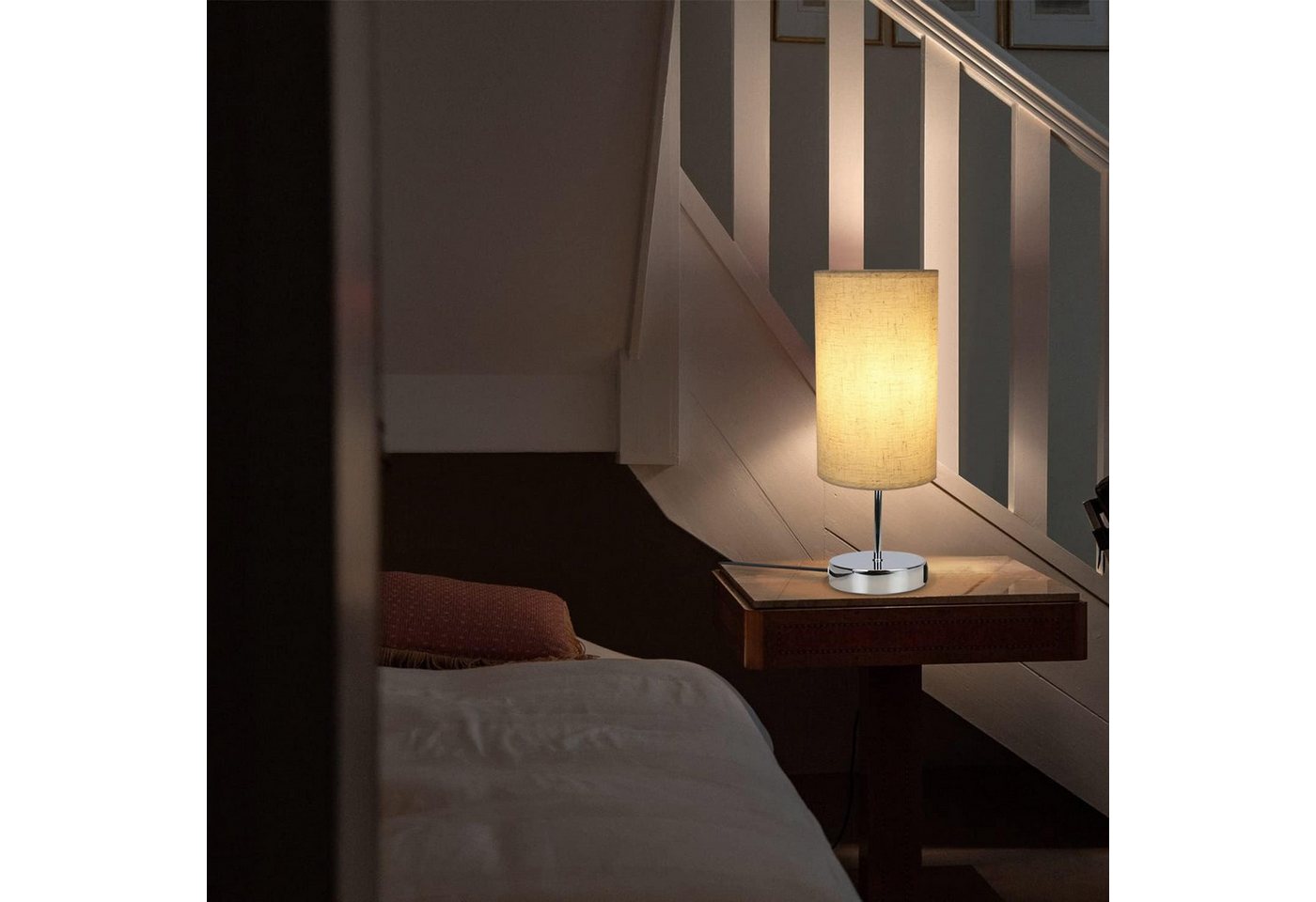 ZMH Tischleuchte Schlafzimmer Touch Nachttischlampe - Warmweiß Dimmbar, max. 40W,Stoffschirm, Chromfuß