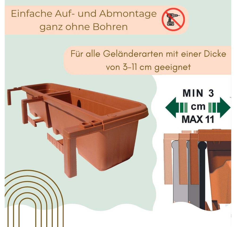 GarPet Balkonkasten 4er Set Blumenkasten Balkon 80 cm Balkonkasten mit Halterung Bild 2