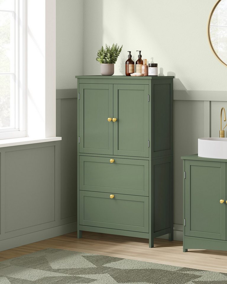 VASAGLE Badkommode Badezimmerschrank Badschrank verstellbare Ablage, mit 2 Türen und 2 Schubladen, 60 x 30 x 110 cm, Küchenschrank