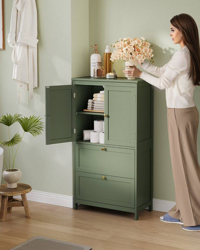 VASAGLE Badkommode Badezimmerschrank Badschrank verstellbare Ablage, mit 2 Türen und 2 Schubladen, 60 x 30 x 110 cm, Küchenschrank Bild 3