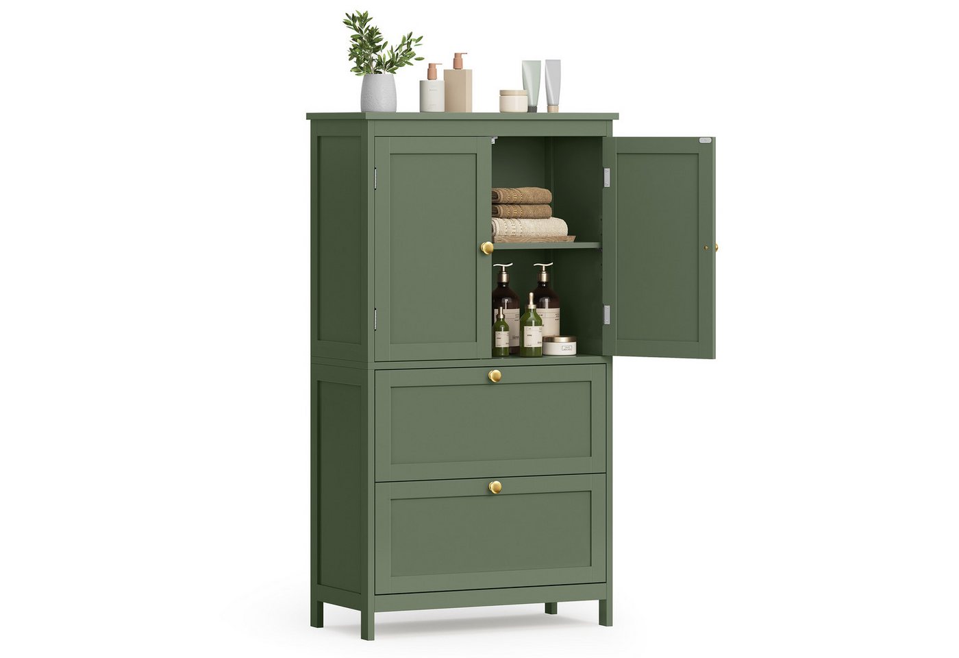 VASAGLE Badkommode Badezimmerschrank Badschrank verstellbare Ablage, mit 2 Türen und 2 Schubladen, 60 x 30 x 110 cm, Küchenschrank Bild 4