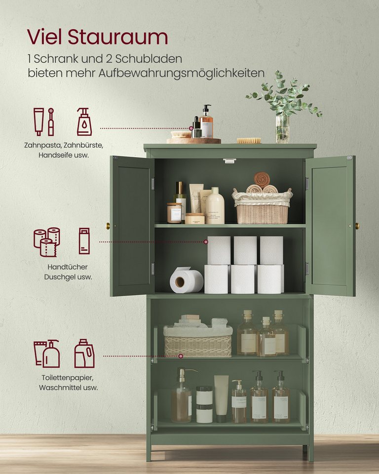 VASAGLE Badkommode Badezimmerschrank Badschrank verstellbare Ablage, mit 2 Türen und 2 Schubladen, 60 x 30 x 110 cm, Küchenschrank Bild 5