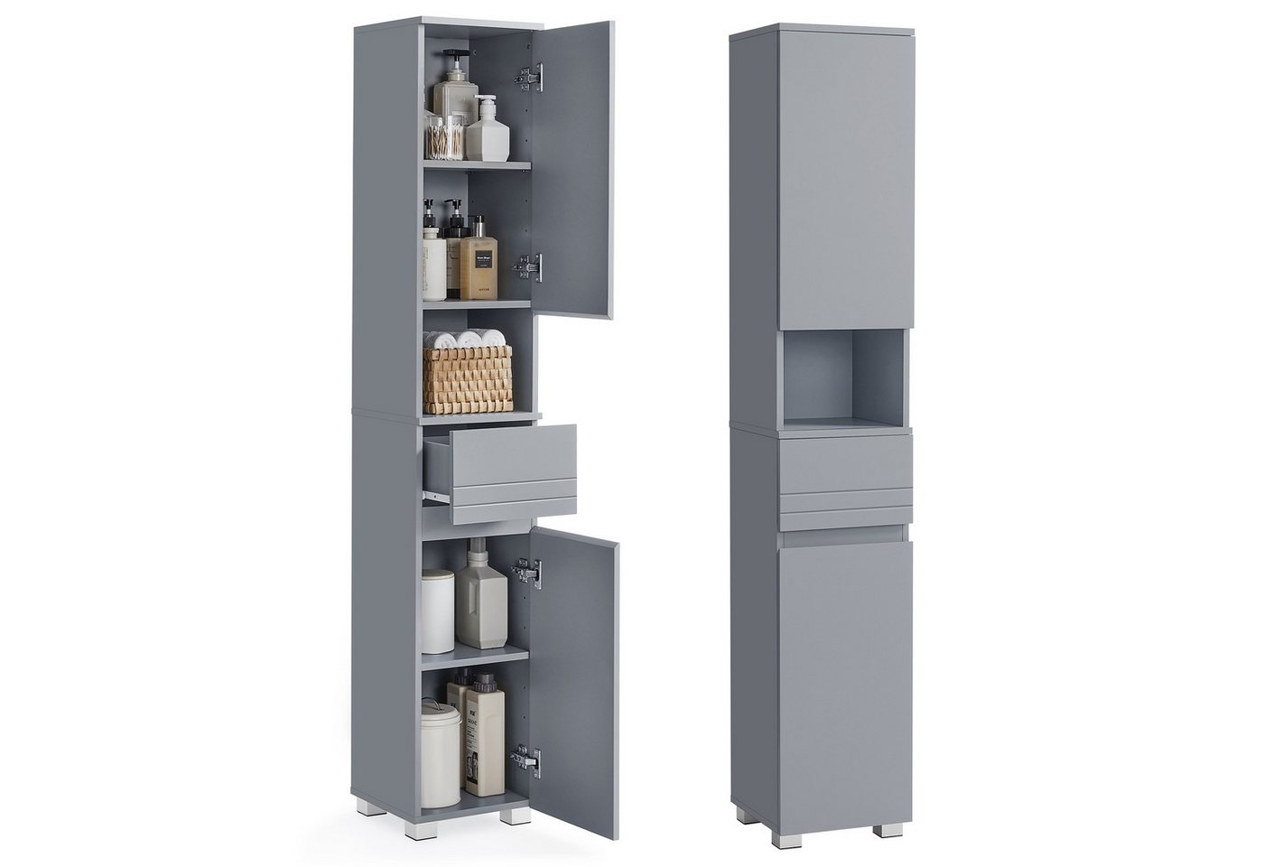 VASAGLE Badkommode Badezimmerschrank Badschrank verstellbare Ablagen, 30 x 30 x 170 cm, mit Einer Schublade, mystisches, Badezimmermöbel