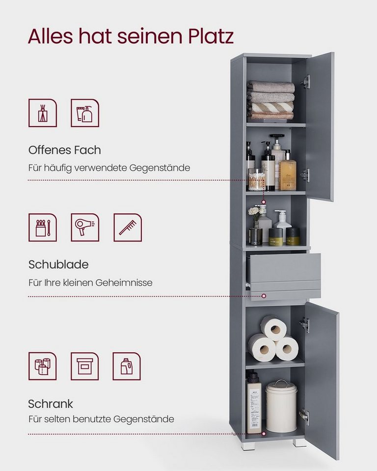 VASAGLE Badkommode Badezimmerschrank Badschrank verstellbare Ablagen, 30 x 30 x 170 cm, mit Einer Schublade, mystisches, Badezimmermöbel Bild 4